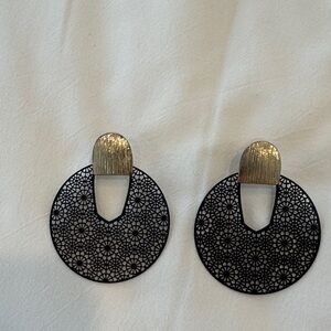 Black metal and gold tone earrings 2” long